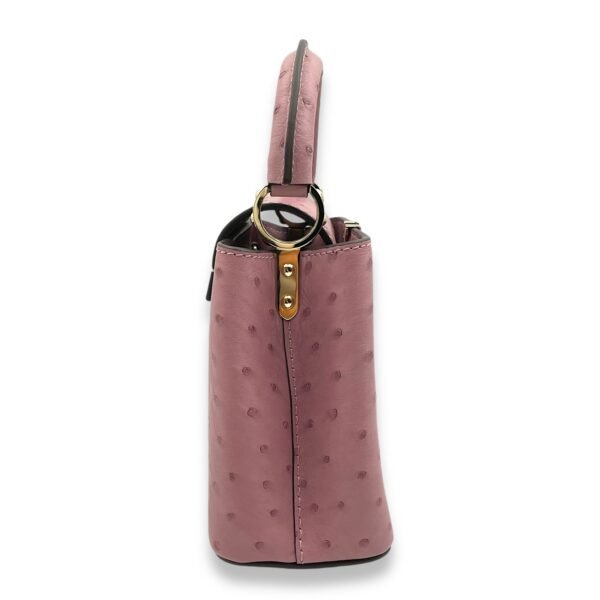 Capucines Mini Mauve Top Handle Bag in Ostrich, Gold hardware - Image 2
