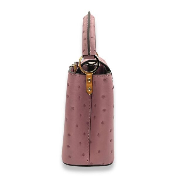 Capucines Mini Mauve Top Handle Bag in Ostrich, Gold hardware - Image 3