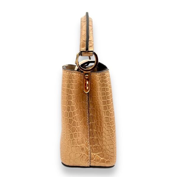 Capucines Mini Rosegold Top Handle Bag in Porosus crocodile, Gold hardware - Image 4