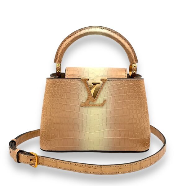 Capucines Mini Rosegold Top Handle Bag in Porosus crocodile, Gold hardware - Image 7