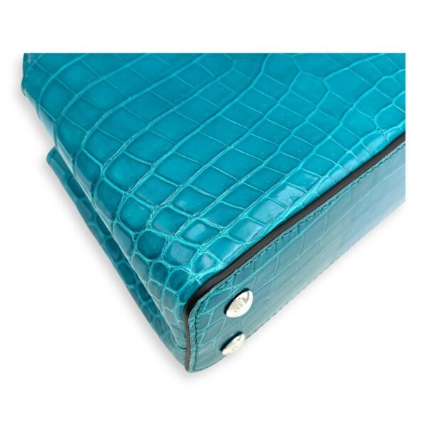 Capucines Mini Turquoise Crossbody Bag in Crocodilien Brillant, Silver hardware - Image 3