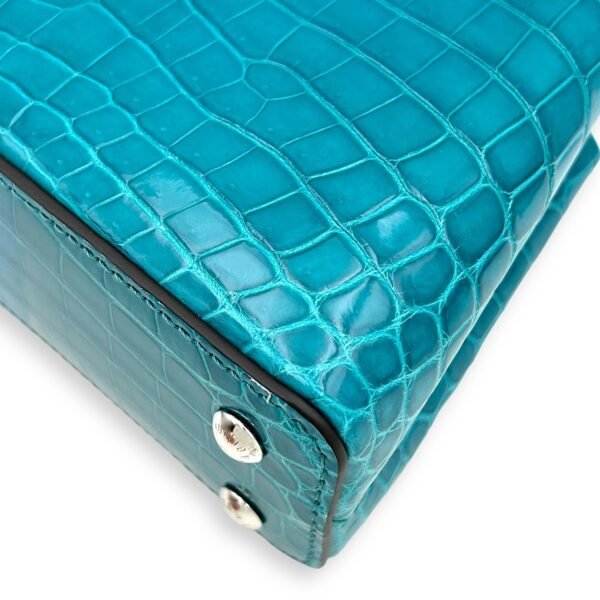 Capucines Mini Turquoise Crossbody Bag in Crocodilien Brillant, Silver hardware - Image 4