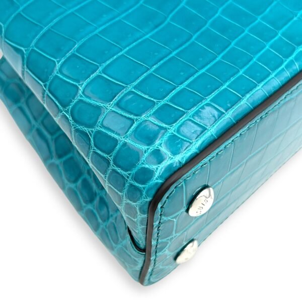 Capucines Mini Turquoise Crossbody Bag in Crocodilien Brillant, Silver hardware - Image 5