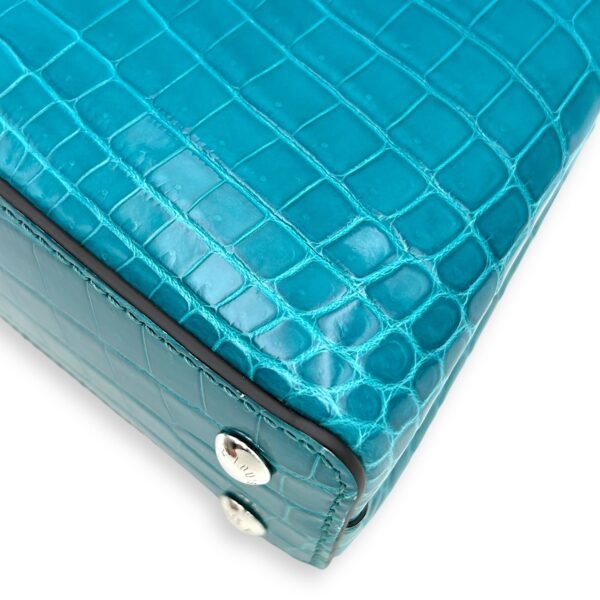 Capucines Mini Turquoise Crossbody Bag in Crocodilien Brillant, Silver hardware - Image 6