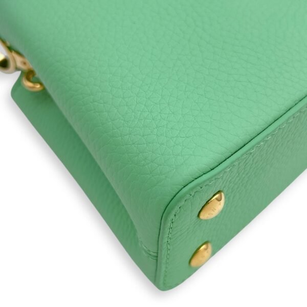 Capucines Mini Vert Pomme Crossbody Bag in Taurillon Leather, Gold hardware - Image 3