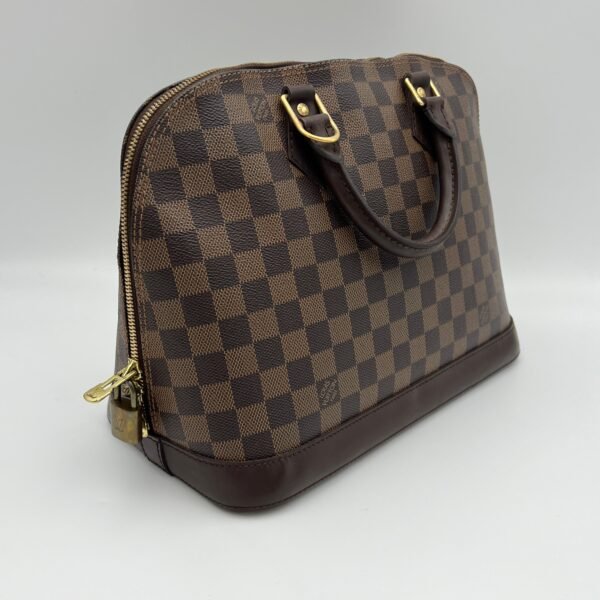 Damier Ebene Alma PM Brown Top Handle Bag in Coated Canvas, Gold hardware - Image 2