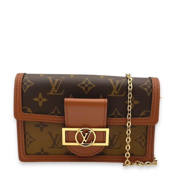 Dauphine Brown Wallet on Chain in Monogram Coated Canvas, Gold hardware