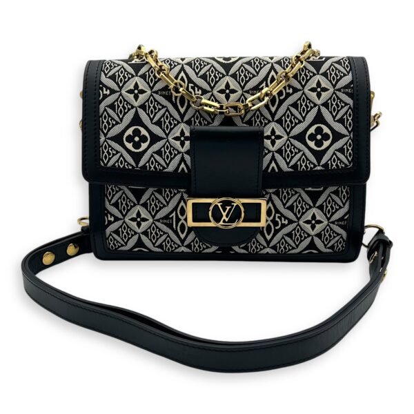 Dauphine Crossbody Bag MM Blue in Jacquard, Gold hardware - Image 10
