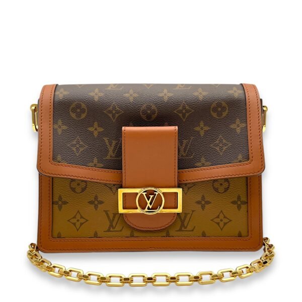 Dauphine MM Reverse Monogram Shoulder Bag in Monogram Coated Canvas, Gold hardware - Image 8