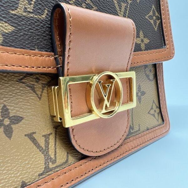 Dauphine Reverse Mini Brown Crossbody Bag in Monogram Coated Canvas, Gold hardware - Image 6