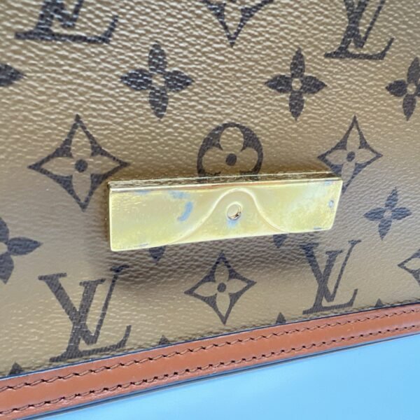 Dauphine Reverse Mini Brown Crossbody Bag in Monogram Coated Canvas, Gold hardware - Image 9