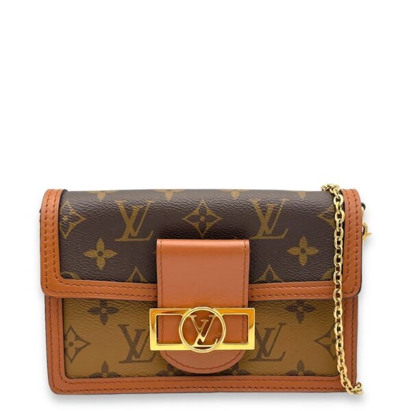 Dauphine Wallet On Chain Brown in Monogram Coated Canvas, Gold hardware