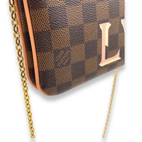 Double Pochette Messenger Crossbody Bag Brown in Coated Canvas, Gold hardware - Image 10