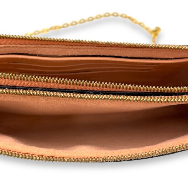 Double Pochette Messenger Crossbody Bag Brown in Coated Canvas, Gold hardware - Image 11