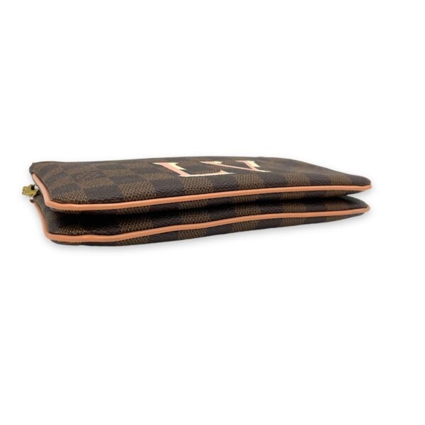 Double Pochette Messenger Crossbody Bag Brown in Coated Canvas, Gold hardware - Image 5