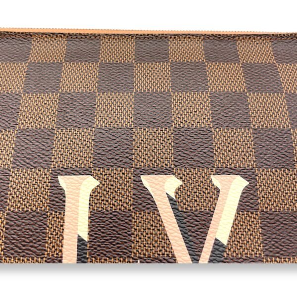 Double Pochette Messenger Crossbody Bag Brown in Coated Canvas, Gold hardware - Image 7