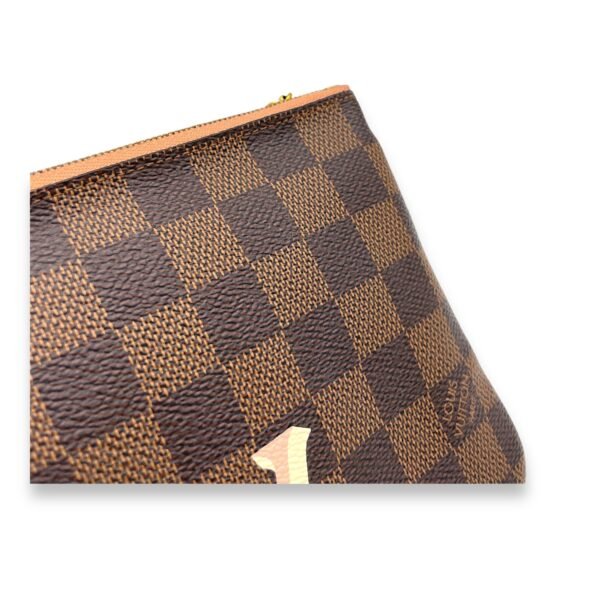 Double Pochette Messenger Crossbody Bag Brown in Coated Canvas, Gold hardware - Image 9