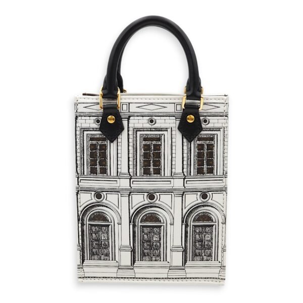 Fornasetti Petite Sac Plat White/Monogram Crossbody Bag in Canvas, Gold hardware - Image 2