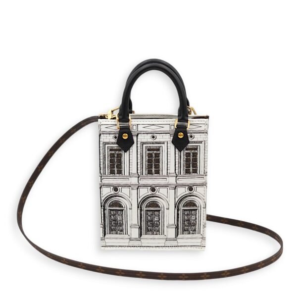 Fornasetti Petite Sac Plat White/Monogram Crossbody Bag in Canvas, Gold hardware - Image 6