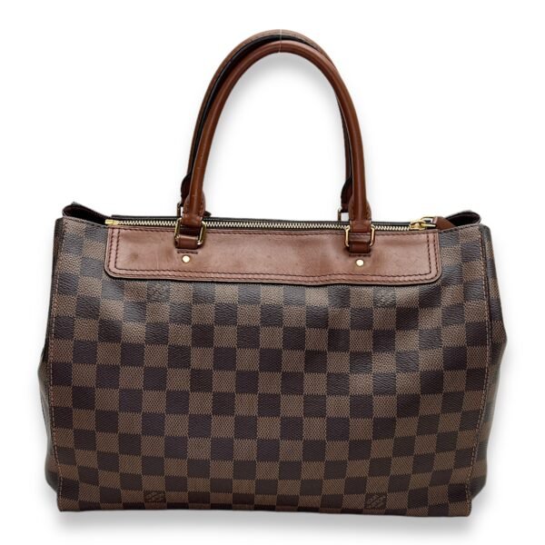 Greenwich Damier Ebene Brown Top Handle Bag in Coated Canvas, Gold hardware - Image 2