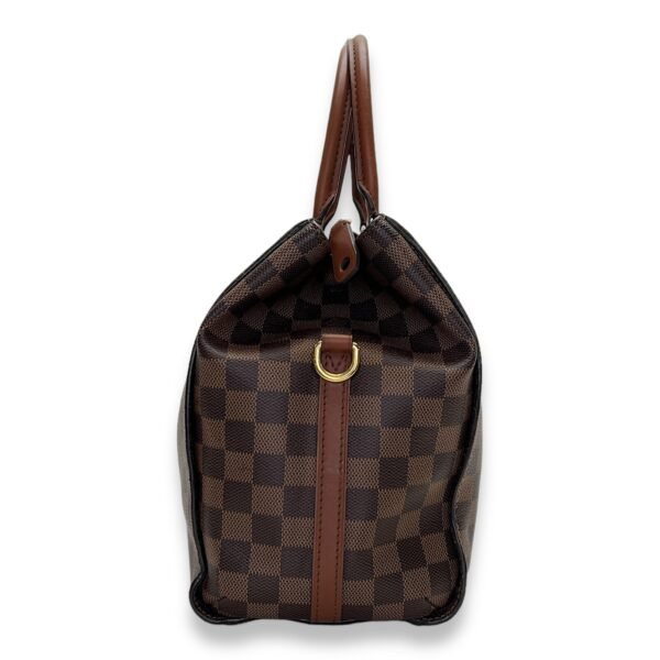 Greenwich Damier Ebene Brown Top Handle Bag in Coated Canvas, Gold hardware - Image 4