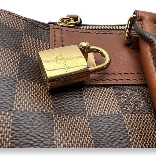 Greenwich Damier Ebene Brown Top Handle Bag in Coated Canvas, Gold hardware - Image 8