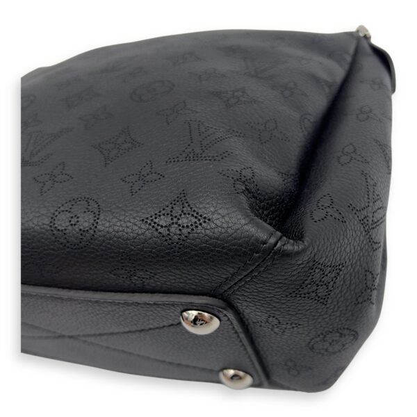 Babylone Black Top Handle Bag in Mahina Leather, Silver hardware - Image 13