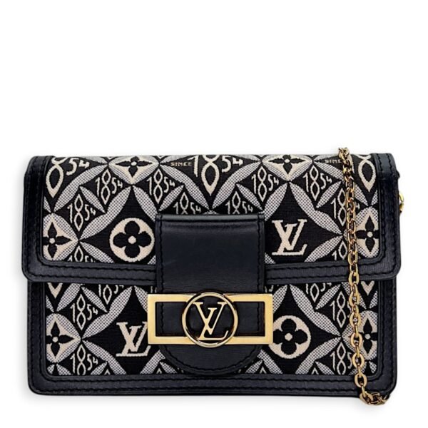 Dauphine Black Wallet on Chain in Jacquard, Gold hardware