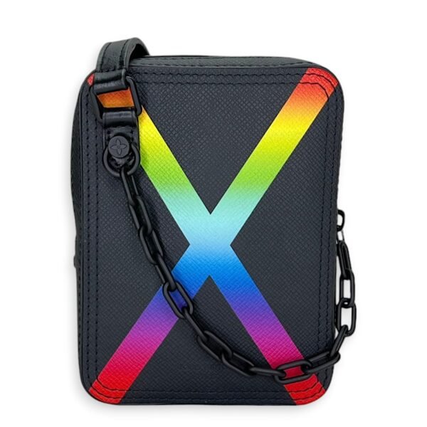Danube Crossbody Bag  Black in Taiga Leather , Lacquered Metal Hardware