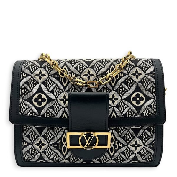 Dauphine Crossbody Bag MM Blue in Jacquard, Gold hardware