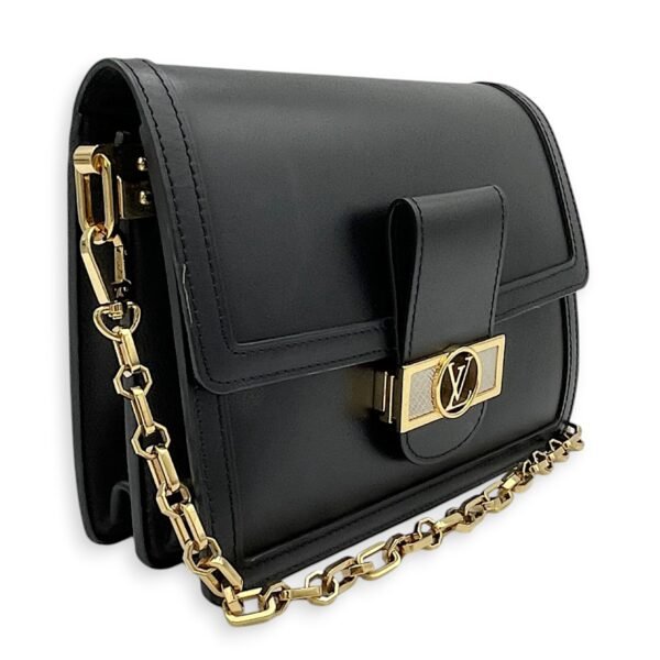 Dauphine MM Black Shoulder Bag in Calfskin, Gold hardware - Image 3