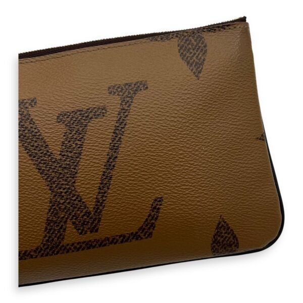 Double Zip Reverse Crossbody Bag Brown in Coated Canvas, Gold hardware - Image 10