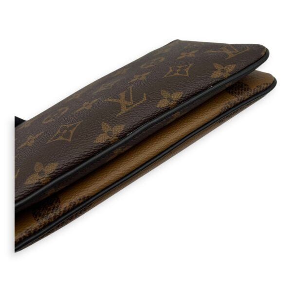 Double Zip Reverse Crossbody Bag Brown in Coated Canvas, Gold hardware - Image 11
