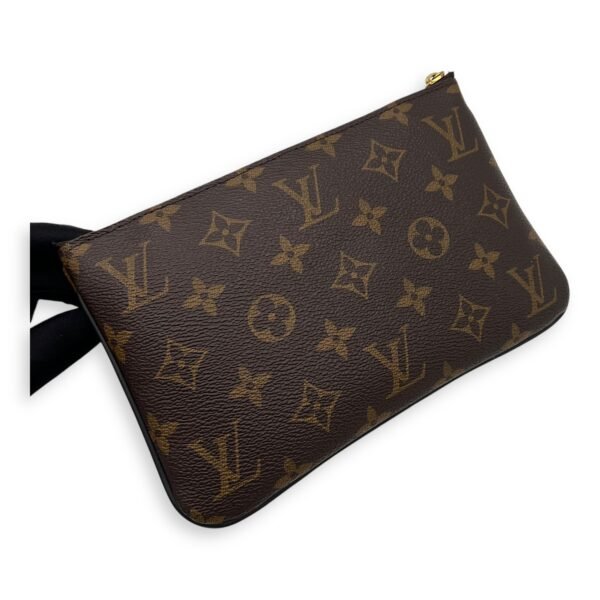 Double Zip Reverse Crossbody Bag Brown in Coated Canvas, Gold hardware - Image 12