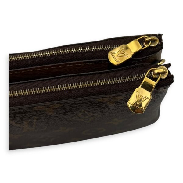 Double Zip Reverse Crossbody Bag Brown in Coated Canvas, Gold hardware - Image 13