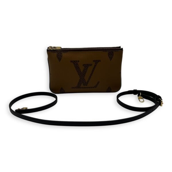 Double Zip Reverse Crossbody Bag Brown in Coated Canvas, Gold hardware - Image 14