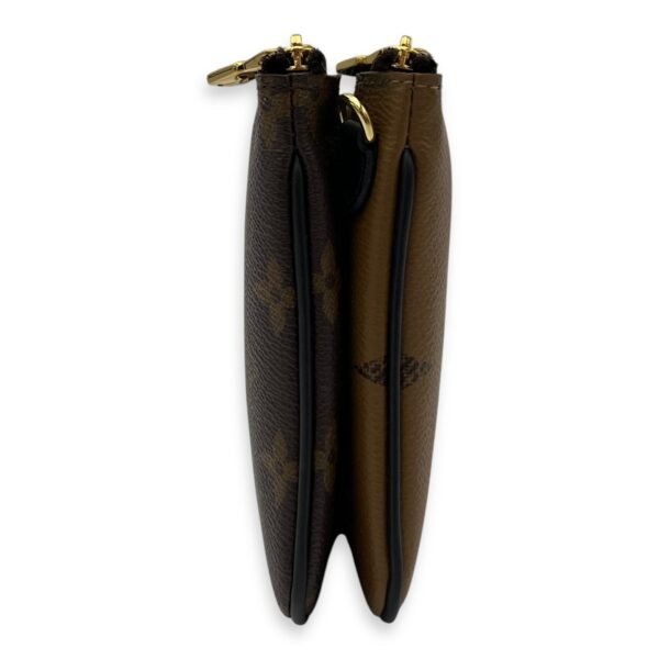 Double Zip Reverse Crossbody Bag Brown in Coated Canvas, Gold hardware - Image 3