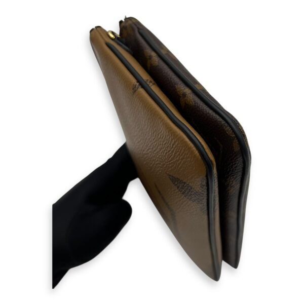 Double Zip Reverse Crossbody Bag Brown in Coated Canvas, Gold hardware - Image 9