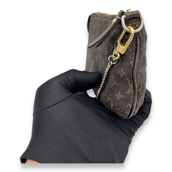 Idyle Mini Brown Pouch in Canvas, Gold hardware - Image 3