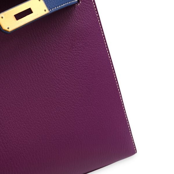 HSS Sellier Kelly 28 Anemone/Blue Sapphire in Chevre Mysore, Brushed Gold hardware - Image 10