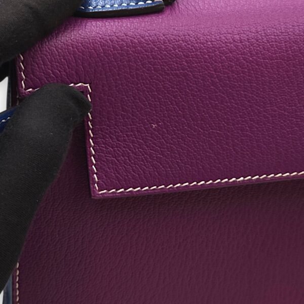 HSS Sellier Kelly 28 Anemone/Blue Sapphire in Chevre Mysore, Brushed Gold hardware - Image 11
