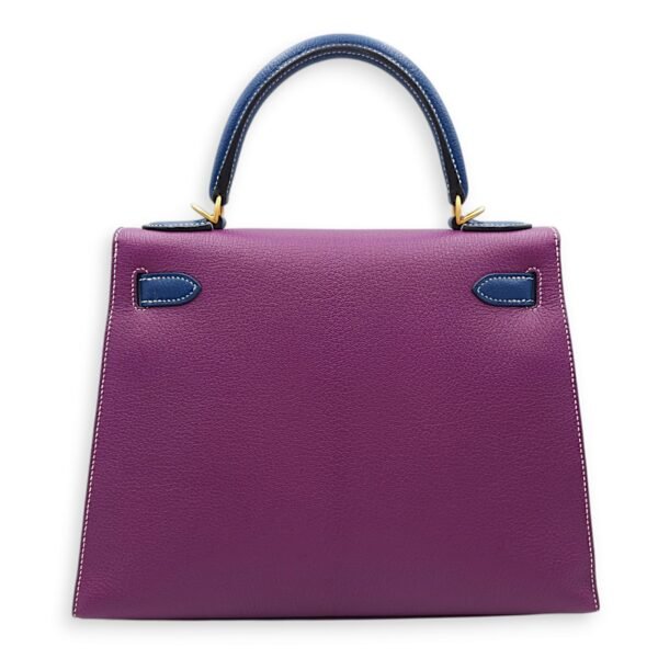 HSS Sellier Kelly 28 Anemone/Blue Sapphire in Chevre Mysore, Brushed Gold hardware - Image 2