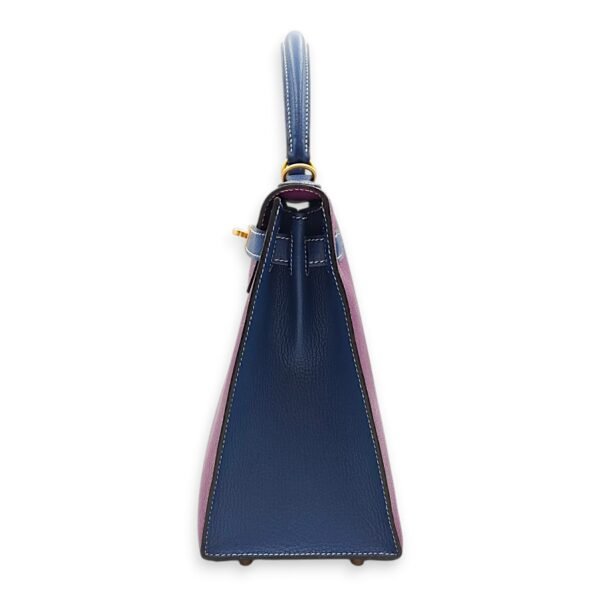 HSS Sellier Kelly 28 Anemone/Blue Sapphire in Chevre Mysore, Brushed Gold hardware - Image 3