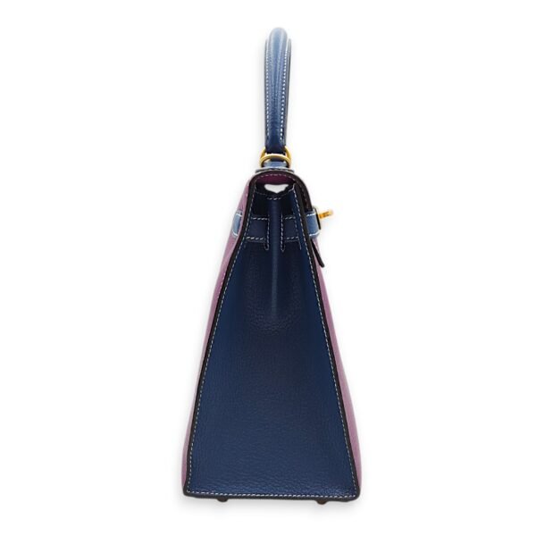 HSS Sellier Kelly 28 Anemone/Blue Sapphire in Chevre Mysore, Brushed Gold hardware - Image 4