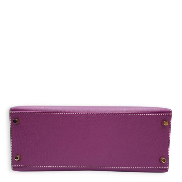 HSS Sellier Kelly 28 Anemone/Blue Sapphire in Chevre Mysore, Brushed Gold hardware - Image 5