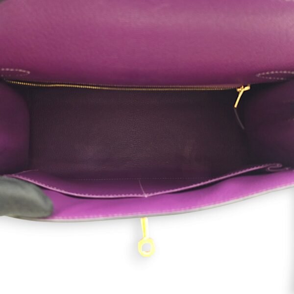 HSS Sellier Kelly 28 Anemone/Blue Sapphire in Chevre Mysore, Brushed Gold hardware - Image 6