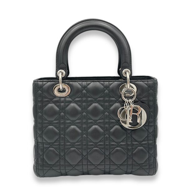 Lady Dior Top Handle Bag Medium Black in Lambskin, Silver hardware