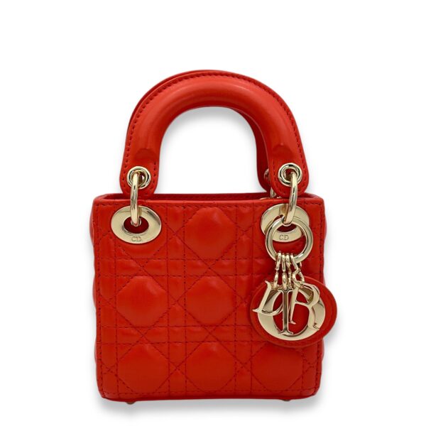 Lady Dior micro Top handle bag in Lambskin, Gold Hardware