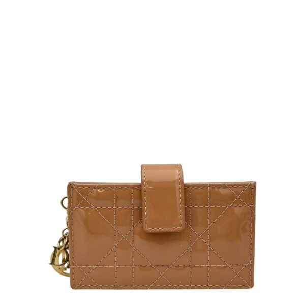 Jasmine Beige Card Holder in Patent Leather, Gold hardware