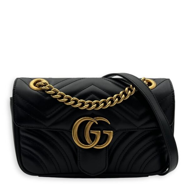 GG Marmont Shoulder Bag Mini Black in Calfskin, Gold hardware